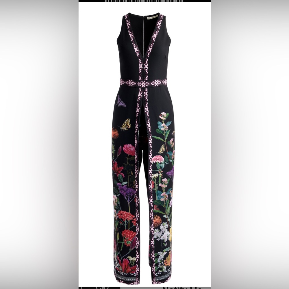 NEW Alice + Olivia Midnight Floral Special Occasion Pleated Jumpsuit Sz 2 - Picture 3 of 13